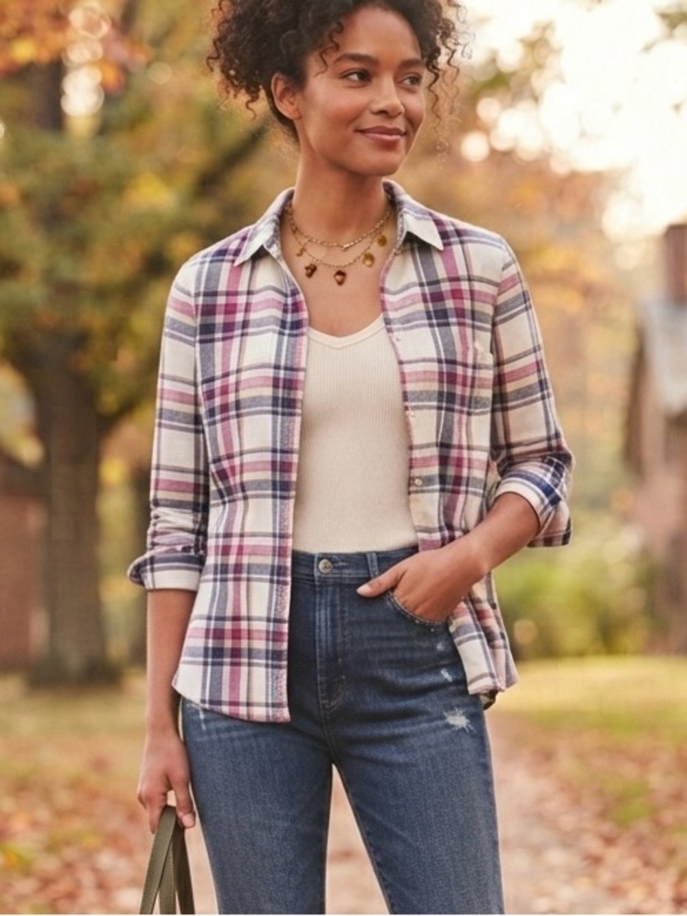 J. Crew Plaid Button-Down Shirt - White, Burgundy & Navy Woman’s Medium